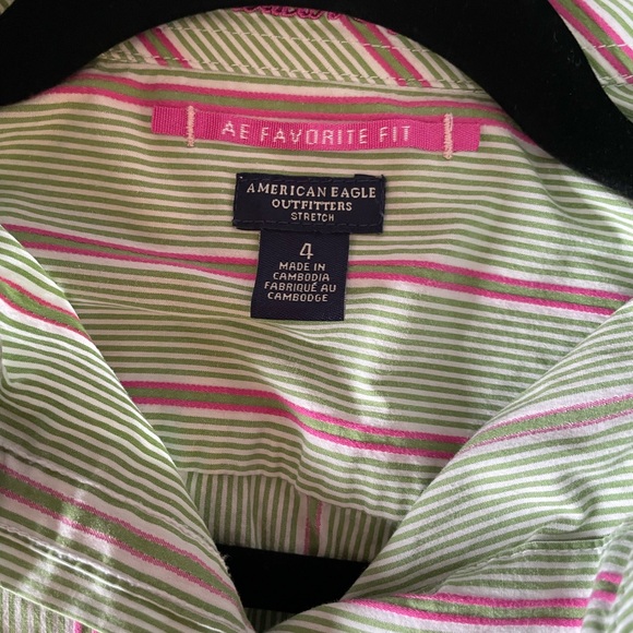 AE blouse green pink stripes sz 4 - Picture 2 of 5